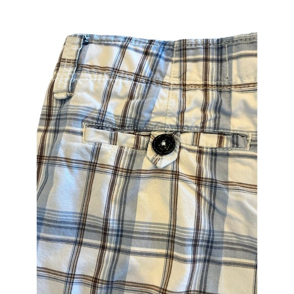American Eagle shorts Men's Size 32 Plaid Shorts Longer Length White Blue Brown - Picture 5 of 8